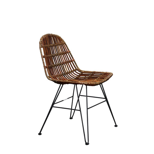Esszimmerstuhl aus naturbelassenem Rattan mit schwarzem Metallgestell | VIA X SELECTION