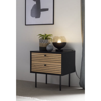 Nachttisch schwarz mit zwei Schubladen, 40 × 50 × 50 cm | VIA X SELECTION