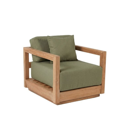 Outdoor-Loungesessel aus recyceltem Teakholz mit Quick-Dry-Polstern in Algengrün | VIA X SELECTION