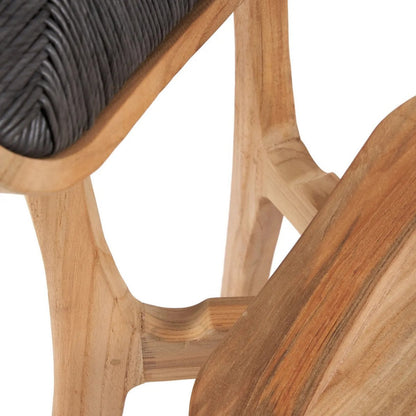 Esszimmerstuhl aus recyceltem Teakholz mit schwarzem Seilgeflecht für innen und außen | VIA X SELECTION