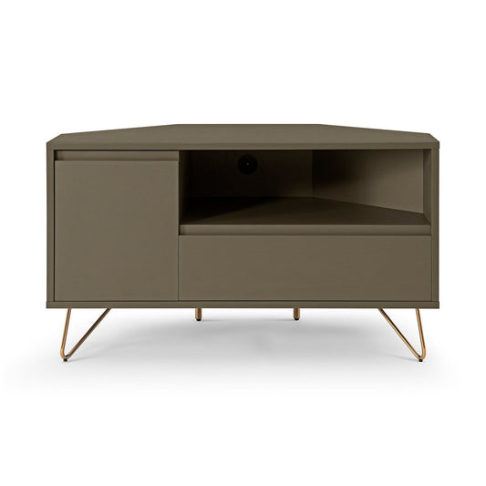 TV-Ecklowboard in Grau mit goldfarbenen Metallbeinen, 100 × 50 × 58 cm | VIA X SELECTION