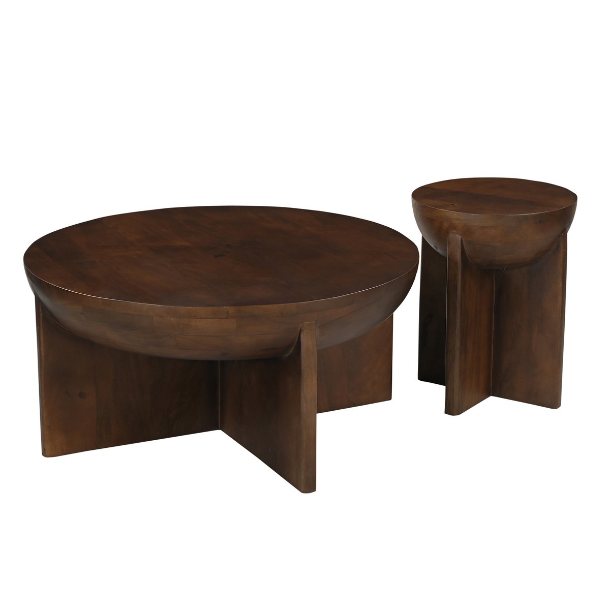 Runder Couchtisch aus Mangoholz mit halbrunder Form, Ø, 90 × 42 cm | VIA X SELECTION