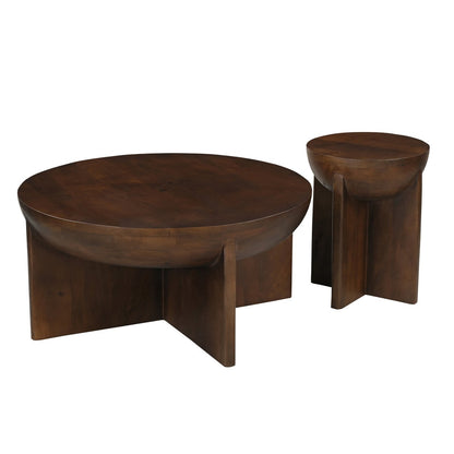 Runder Couchtisch aus Mangoholz mit halbrunder Form, Ø, 90 × 42 cm | VIA X SELECTION