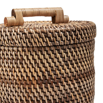 Aufbewahrungskorb aus Rattan natur-braun mit Deckel, 20 × 20 × 33 cm | VIA X SELECTION