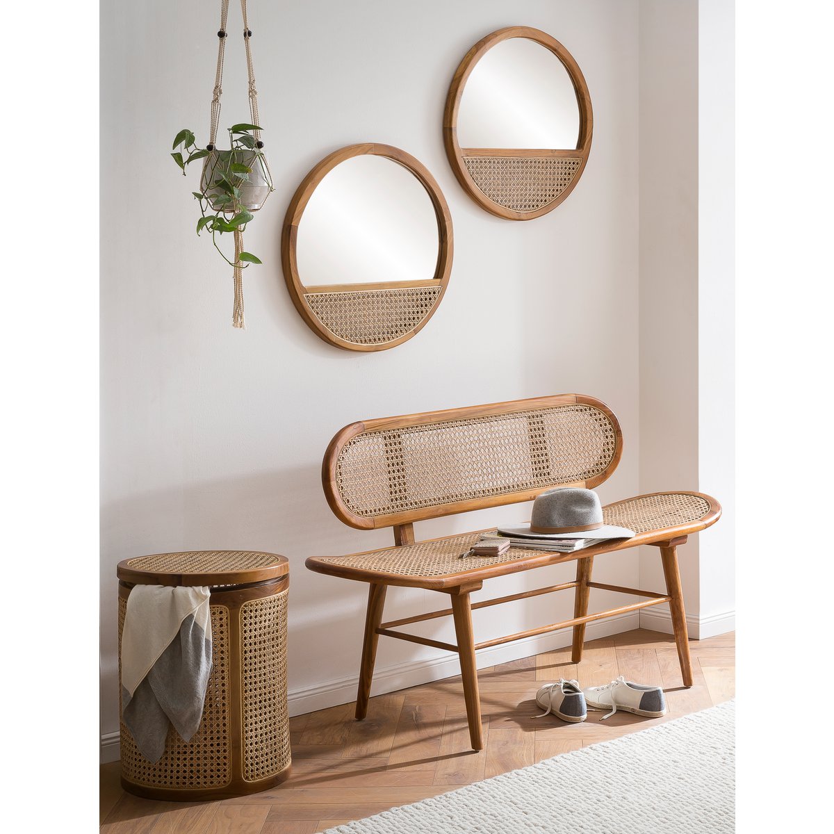 Sitzbank aus Rattan natur 141 cm mit Teakgestell | VIA X SELECTION