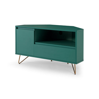 TV-Ecklowboard in Grün mit goldfarbenen Metallbeinen, 100 × 50 × 58 cm | VIA X SELECTION