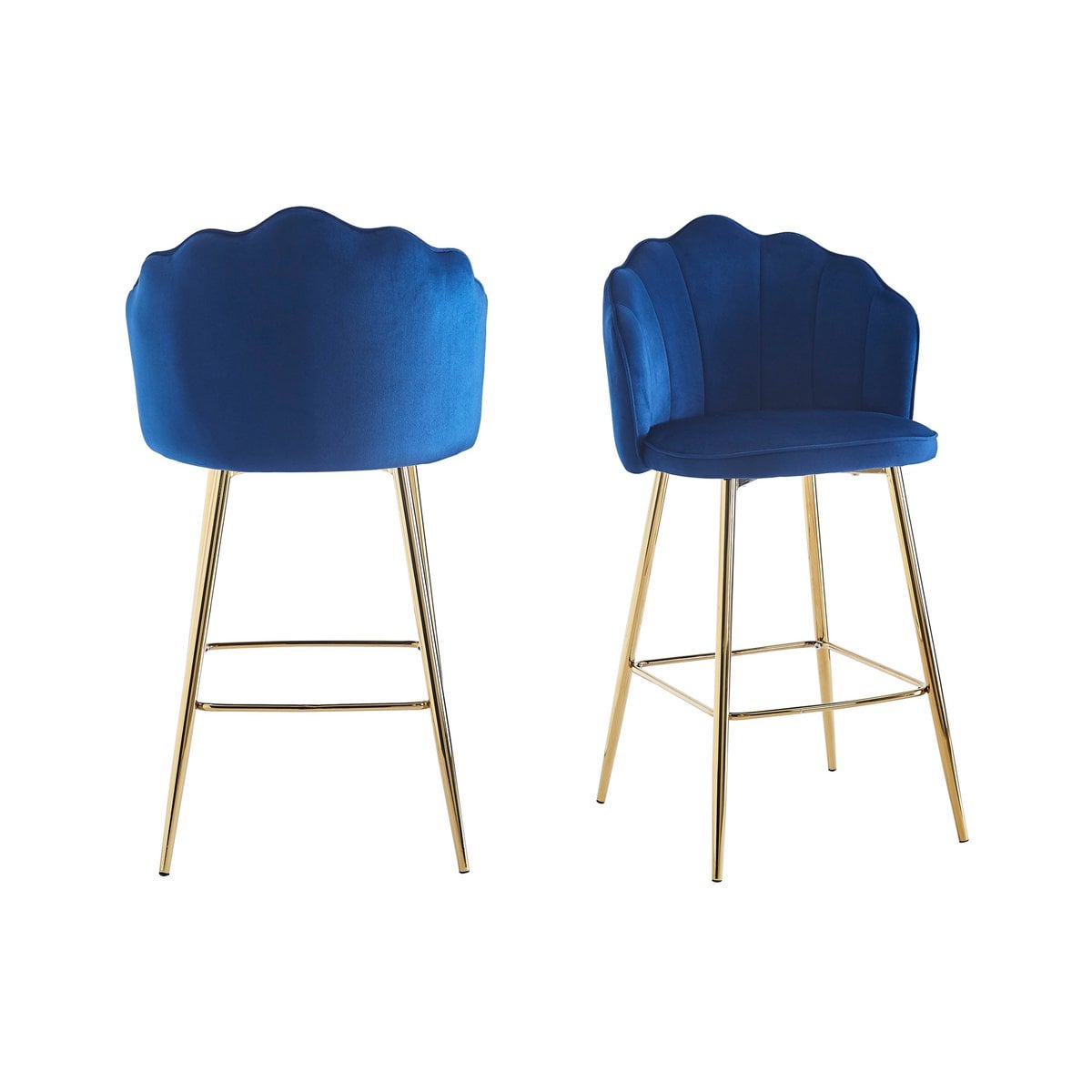 Barhocker im Muscheldesign aus Samt dunkelblau im 2er-Set | VIA X SELECTION