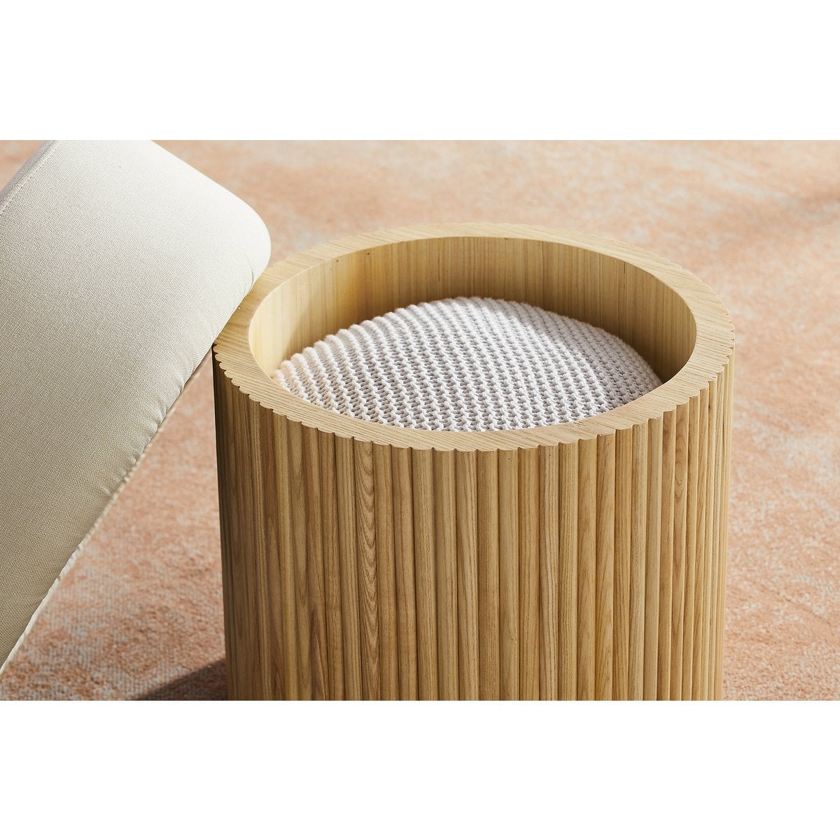 Runder Pouf mit Stauraum Weiß-Natur | VIA X SELECTION