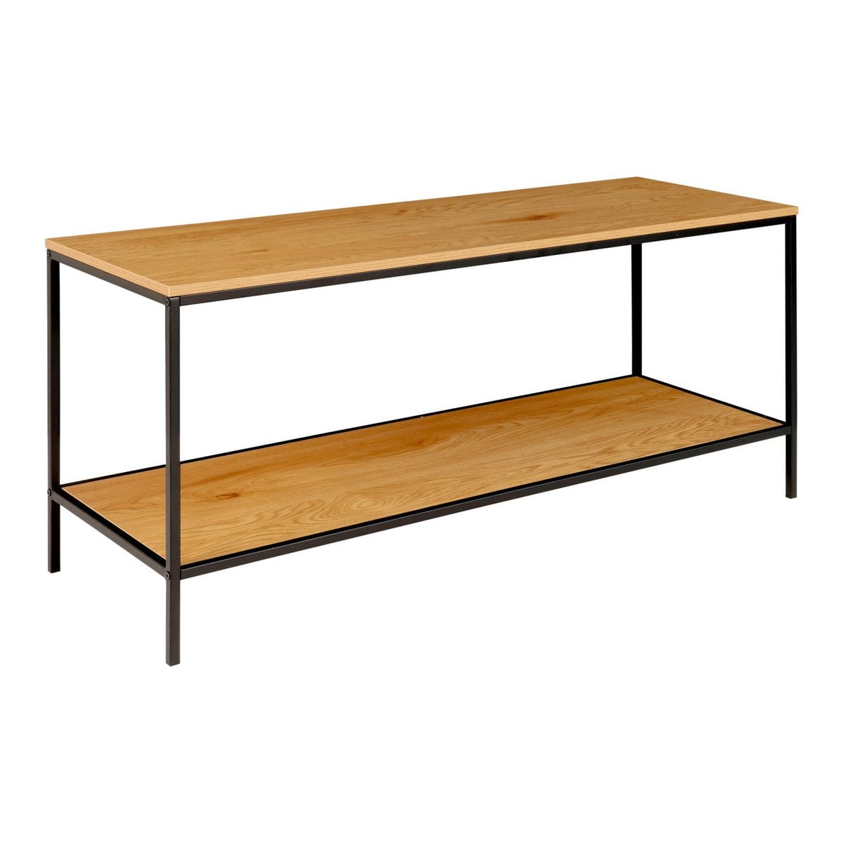Offenes TV-Lowboard in Eichenoptik mit schwarzem Stahlgestell, 100 × 36 × 45 cm | VIA X SELECTION
