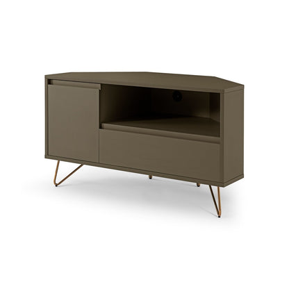 TV-Ecklowboard in Grau mit goldfarbenen Metallbeinen, 100 × 50 × 58 cm | VIA X SELECTION