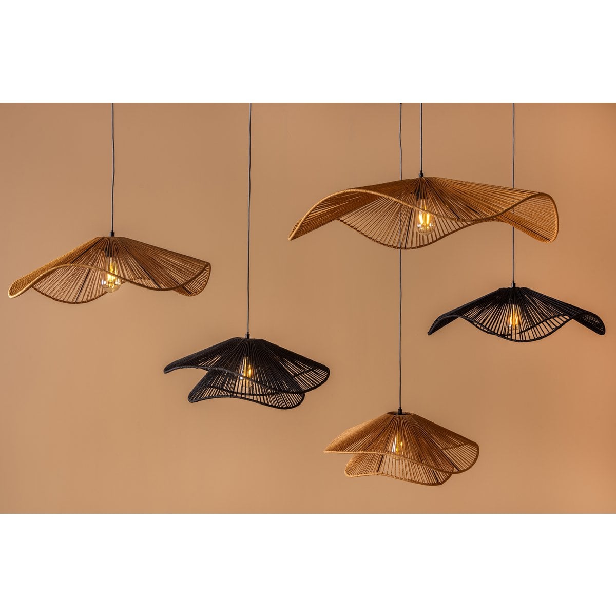Leitmotiv Sombra Double Pendelleuchte aus Jute in Beige | VIA X SELECTION