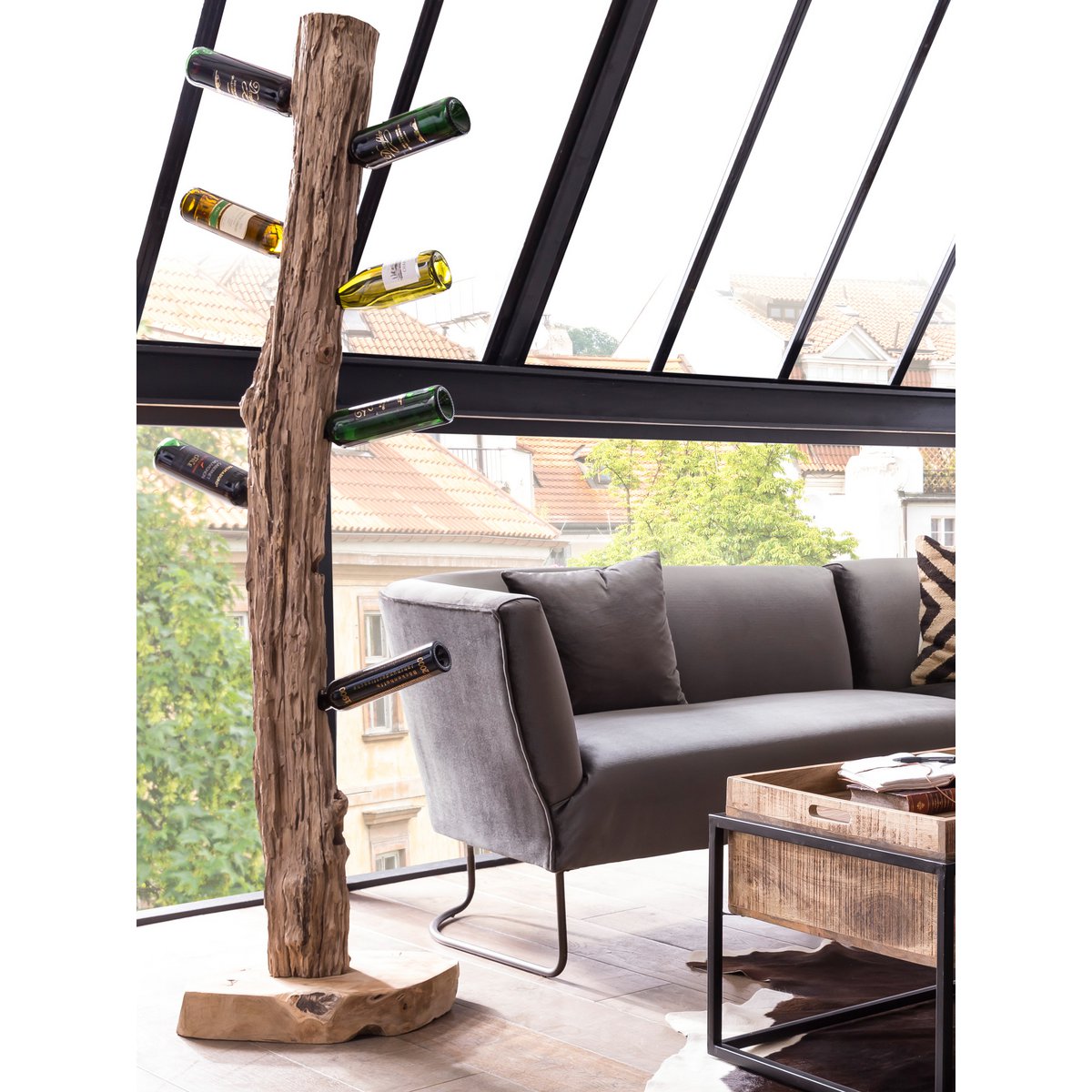 Weinregal aus recyceltem Teakholz für 13 Flaschen, 25 × 40 × 185 cm | VIA X SELECTION