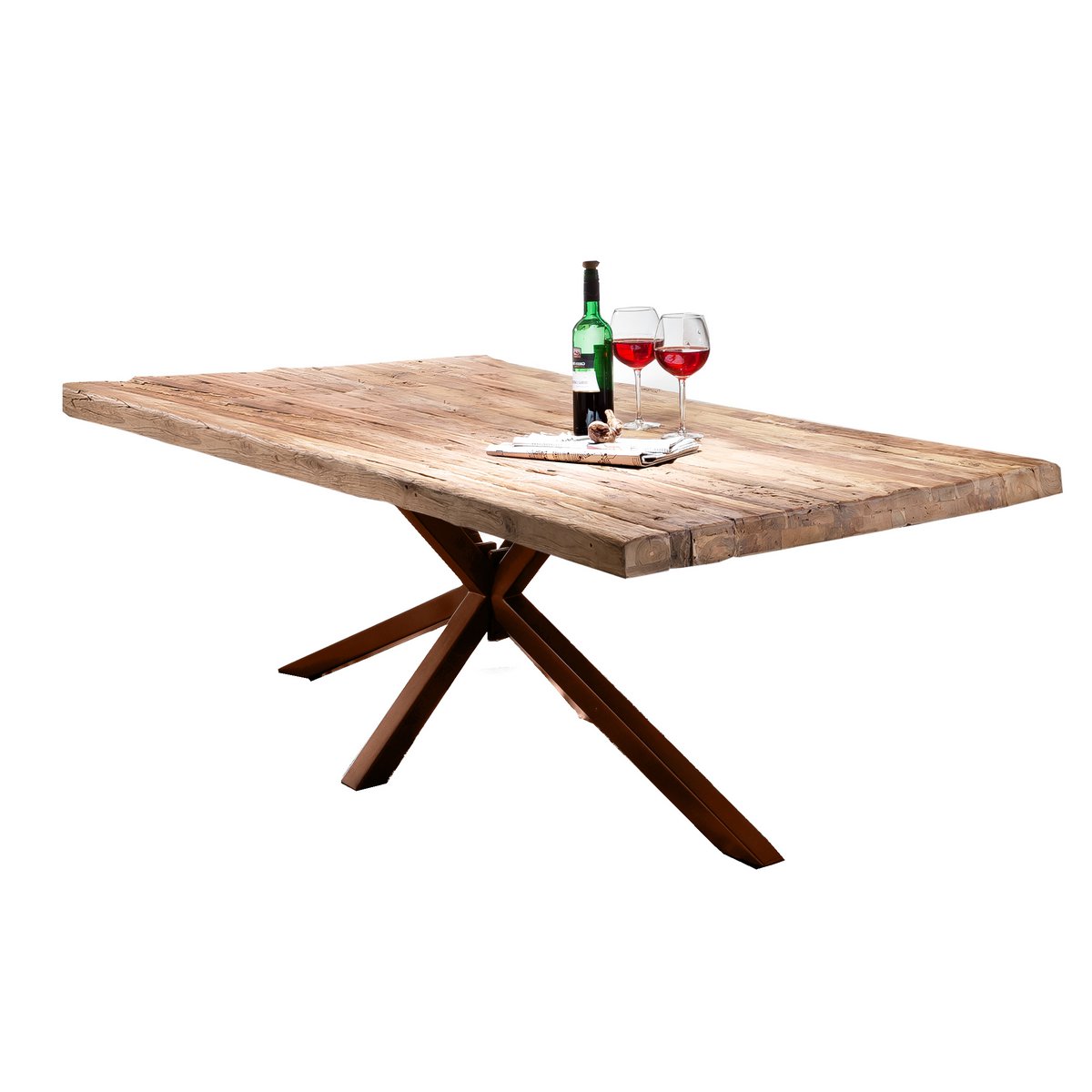 Esstisch recyceltes Teakholz braunes Metallgestell, 180 × 100 cm | VIA X SELECTION