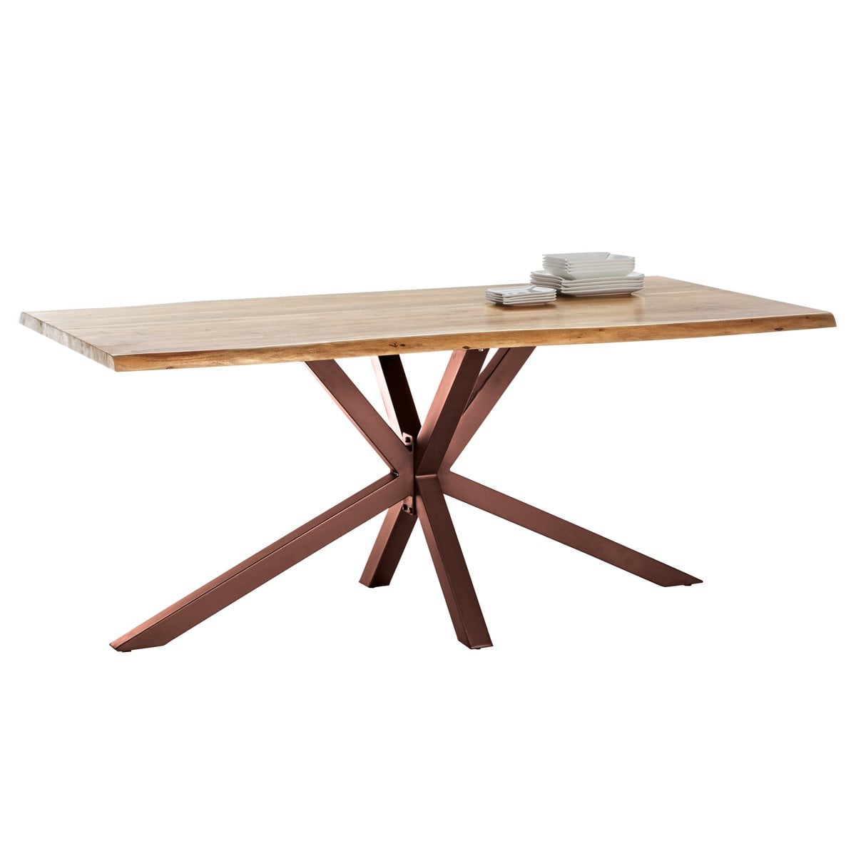 Esstisch Akazienholz Naturton Metallgestell, 160 × 85 cm | VIA X SELECTION