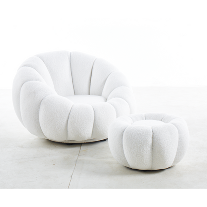 Sessel mit Hocker in Teddyfell-Optik weiß | VIA X SELECTION
