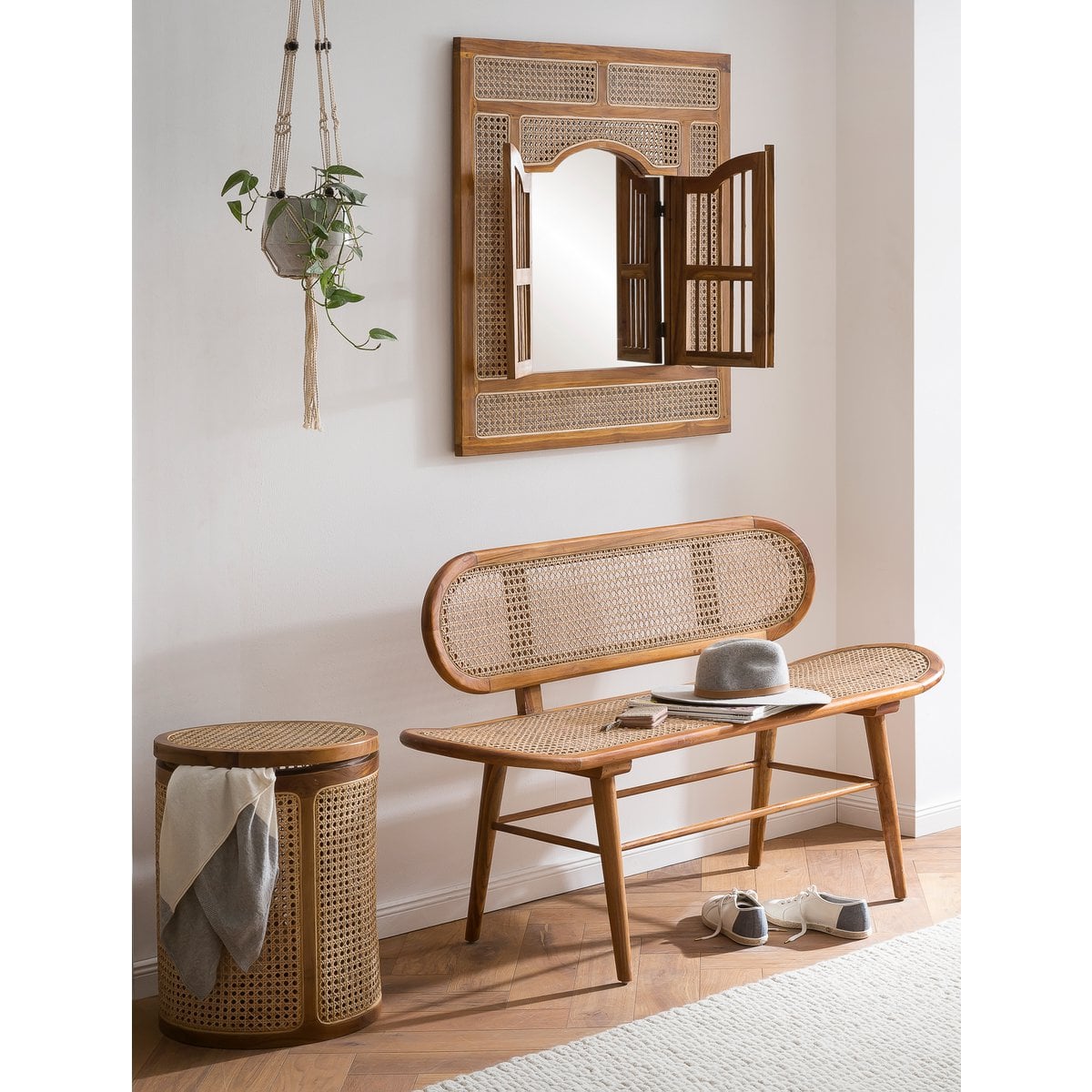 Sitzbank aus Rattan natur 141 cm mit Teakgestell | VIA X SELECTION