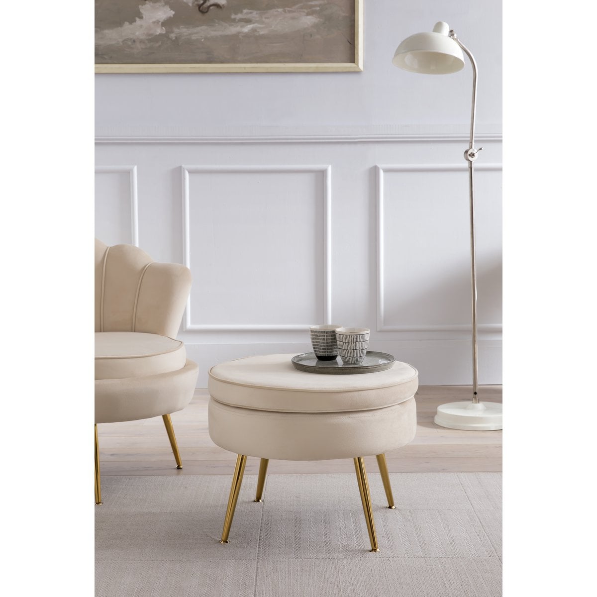 Runder Samt-Pouf in Beige | VIA X SELECTION