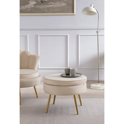 Runder Samt-Pouf in Beige | VIA X SELECTION