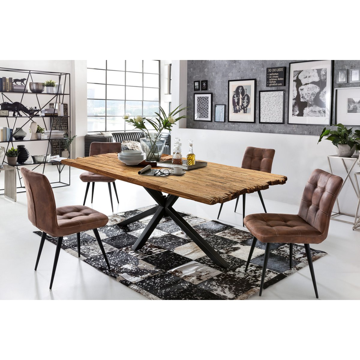 Esstisch recyceltes Teakholz schwarzes Metallgestell, 160 × 90 cm | VIA X SELECTION