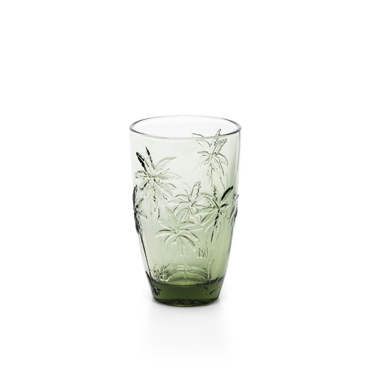 Hohes Wasserglas aus grünem Glas mit Palmenstruktur 13 cm | VIA X SELECTION