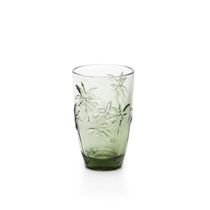 Hohes Wasserglas aus grünem Glas mit Palmenstruktur 13 cm | VIA X SELECTION