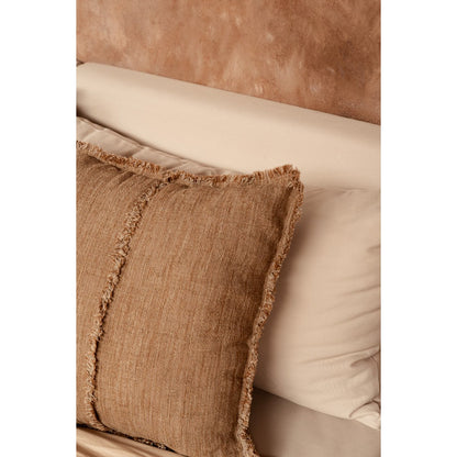 Kissenbezug aus Leinen in Natur und Braun mit Fransen, 50 × 50 cm | VIA X SELECTION