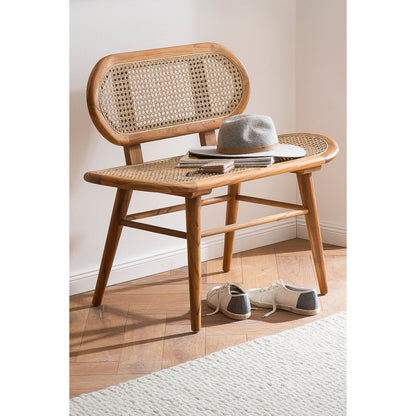 Sitzbank aus Rattan natur 95 cm mit Teakgestell | VIA X SELECTION