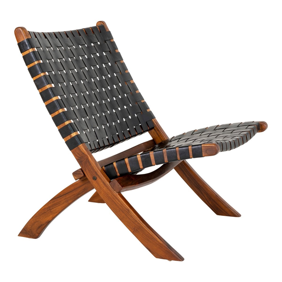 Klappstuhl aus Teakholz und schwarzem Leder | VIA X SELECTION