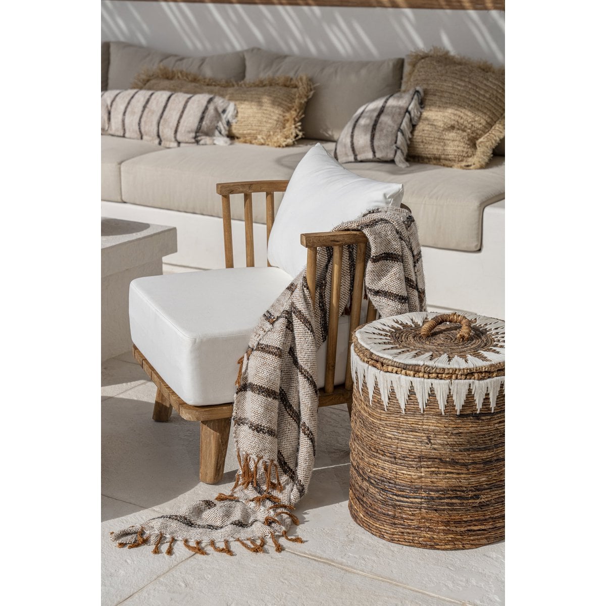Plaid aus Baumwolle in Weiß mit Waffelstruktur, 130 × 170 cm | VIA X SELECTION