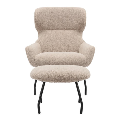 Sessel mit Hocker in Teddyfell-Optik in Taupe | VIA X SELECTION