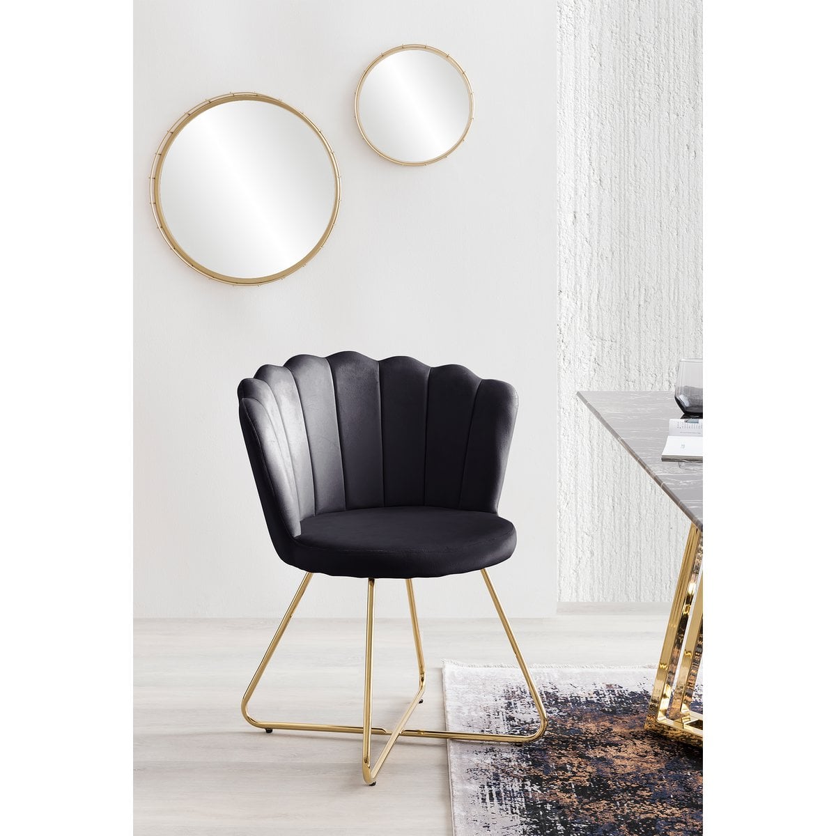 Muschelstuhl aus Samt schwarz im 2er-Set | VIA X SELECTION