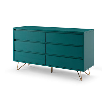 Kommode blau mit 6 Schubladen, 40 × 120 × 70 cm | VIA X SELECTION