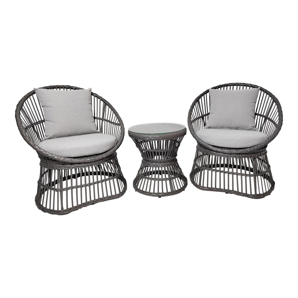 Lounge-Set aus grauem Rattan mit Kissen | VIA X SELECTION