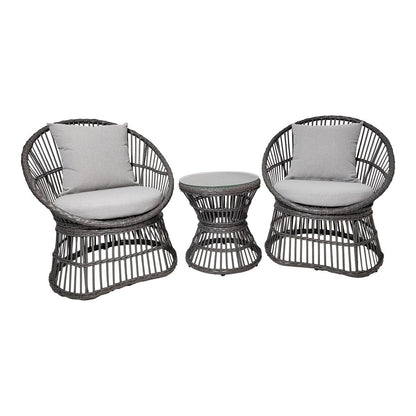 Lounge-Set aus grauem Rattan mit Kissen | VIA X SELECTION