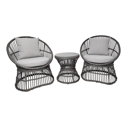 Lounge-Set aus grauem Rattan mit Kissen | VIA X SELECTION