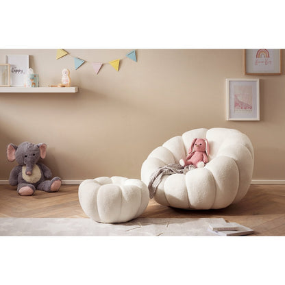 Sessel mit Hocker in Teddyfell-Optik weiß | VIA X SELECTION