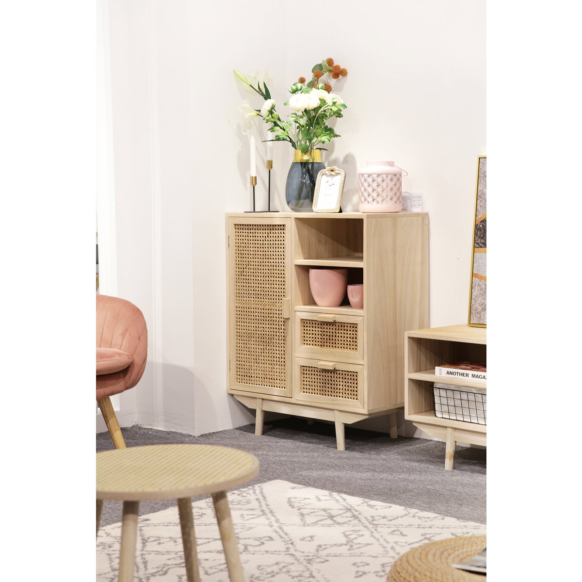 Sideboard mit Rattangeflecht, 36 × 70 × 85 cm | VIA X SELECTION