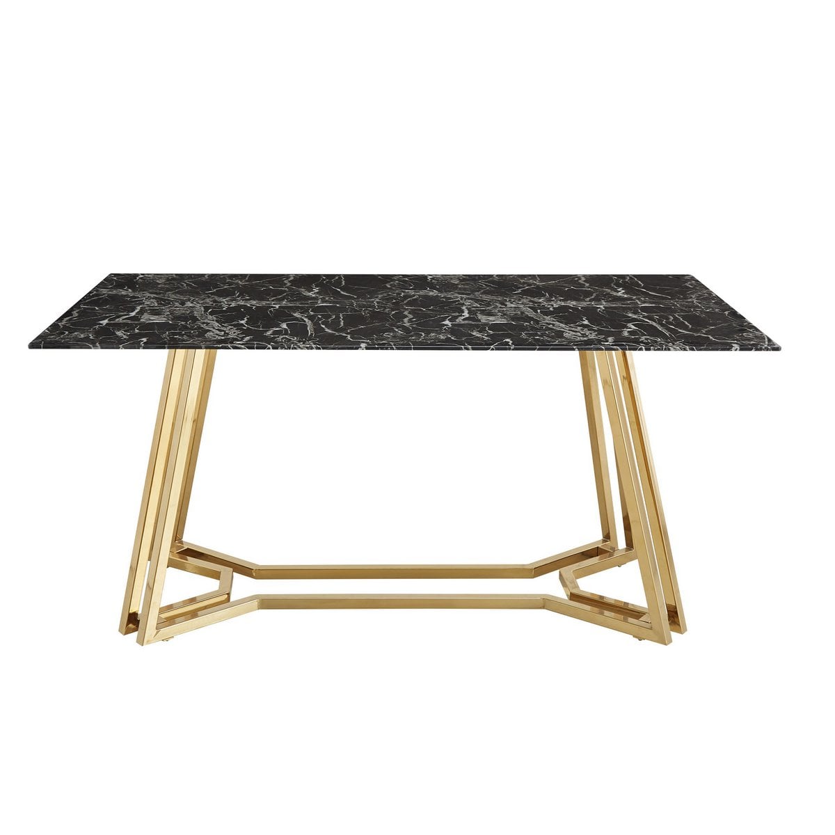 Esstisch mit Glasplatte in Marmoroptik und goldfarbenem Metallgestell, 160 × 90 cm | VIA X SELECTION