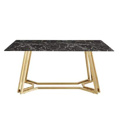 Esstisch mit Glasplatte in Marmoroptik und goldfarbenem Metallgestell, 160 × 90 cm | VIA X SELECTION