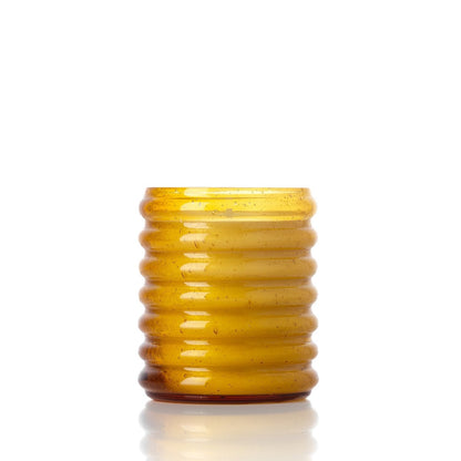 Kerzenglas aus honigfarbenem Rippglas breit 9,5 cm | VIA X SELECTION