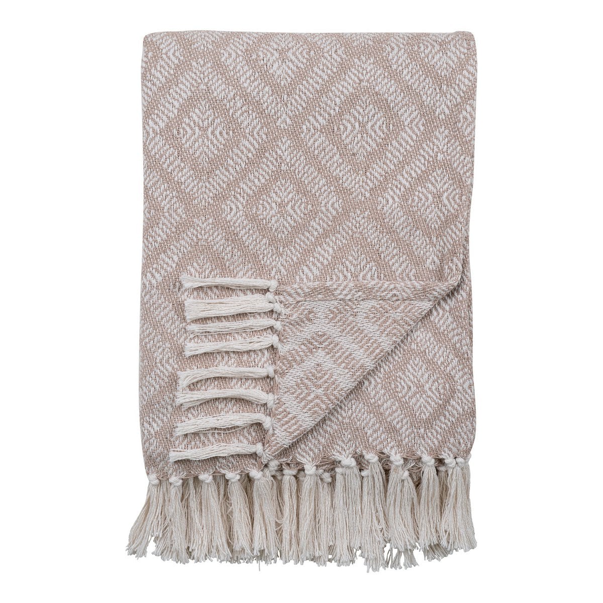 Plaid aus recycelter Baumwolle in Elfenbein und Beige, 130 × 160 cm | VIA X SELECTION
