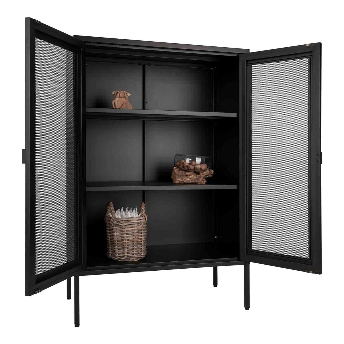 Vitrinenschrank aus schwarzem Stahl mit Gittertüren, 80 × 40 × 120 cm | VIA X SELECTION