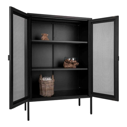 Vitrinenschrank aus schwarzem Stahl mit Gittertüren, 80 × 40 × 120 cm | VIA X SELECTION
