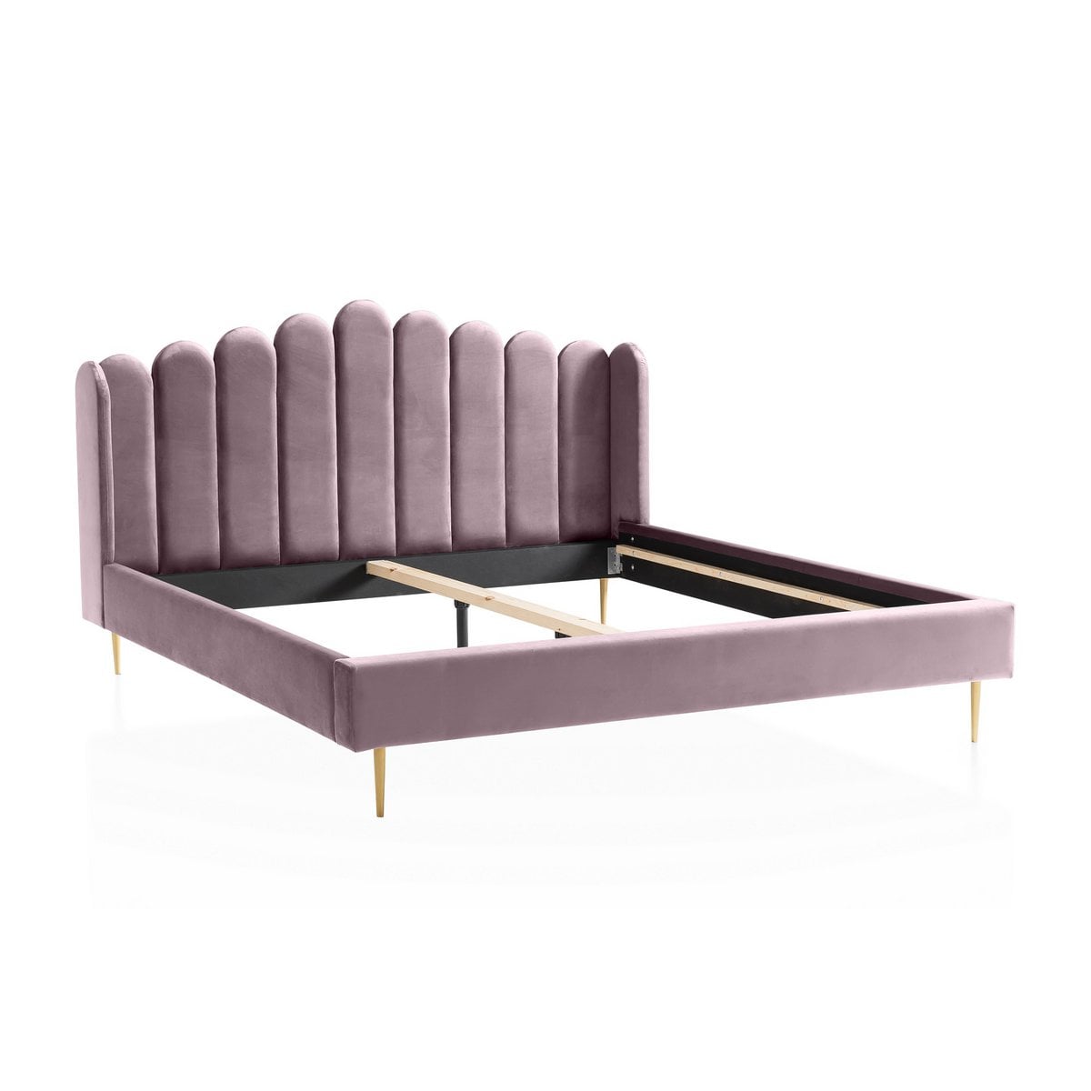 Polsterbett mit Muschel-Kopfteil aus violettem Samt, 180 × 200 cm | VIA X SELECTION