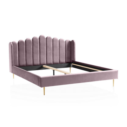 Polsterbett mit Muschel-Kopfteil aus violettem Samt, 180 × 200 cm | VIA X SELECTION