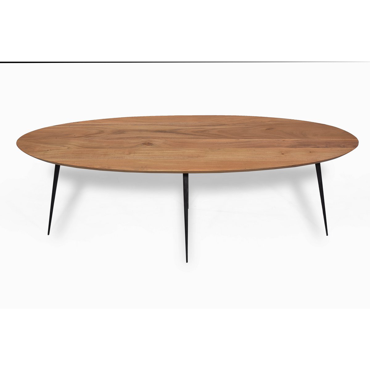 Ovaler Couchtisch aus Akazienholz und Metall, 150 × 60 × 45 cm | VIA X SELECTION