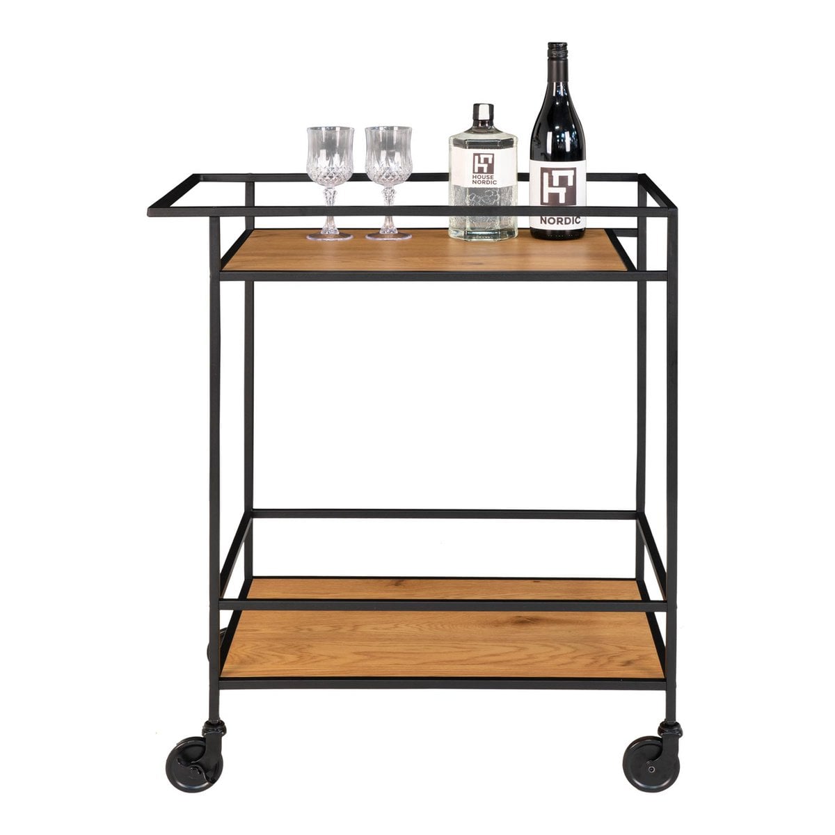 Barwagen in Eichenoptik und Schwarz, 68 × 40 × 79 cm | VIA X SELECTION