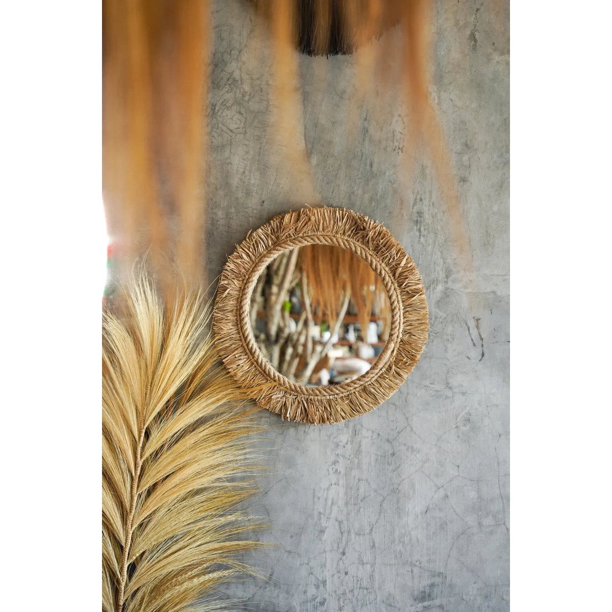 Runder Wandspiegel mit Raffia-Rahmen natur 60 cm | VIA X SELECTION