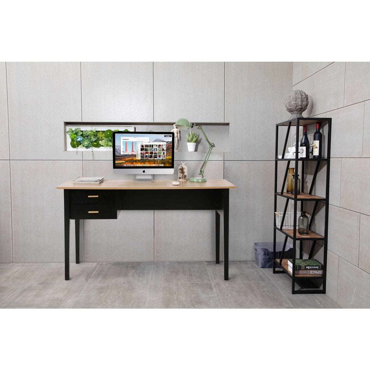 Schreibtisch schwarz mit heller Platte und zwei Schubladen 140 cm | VIA X SELECTION