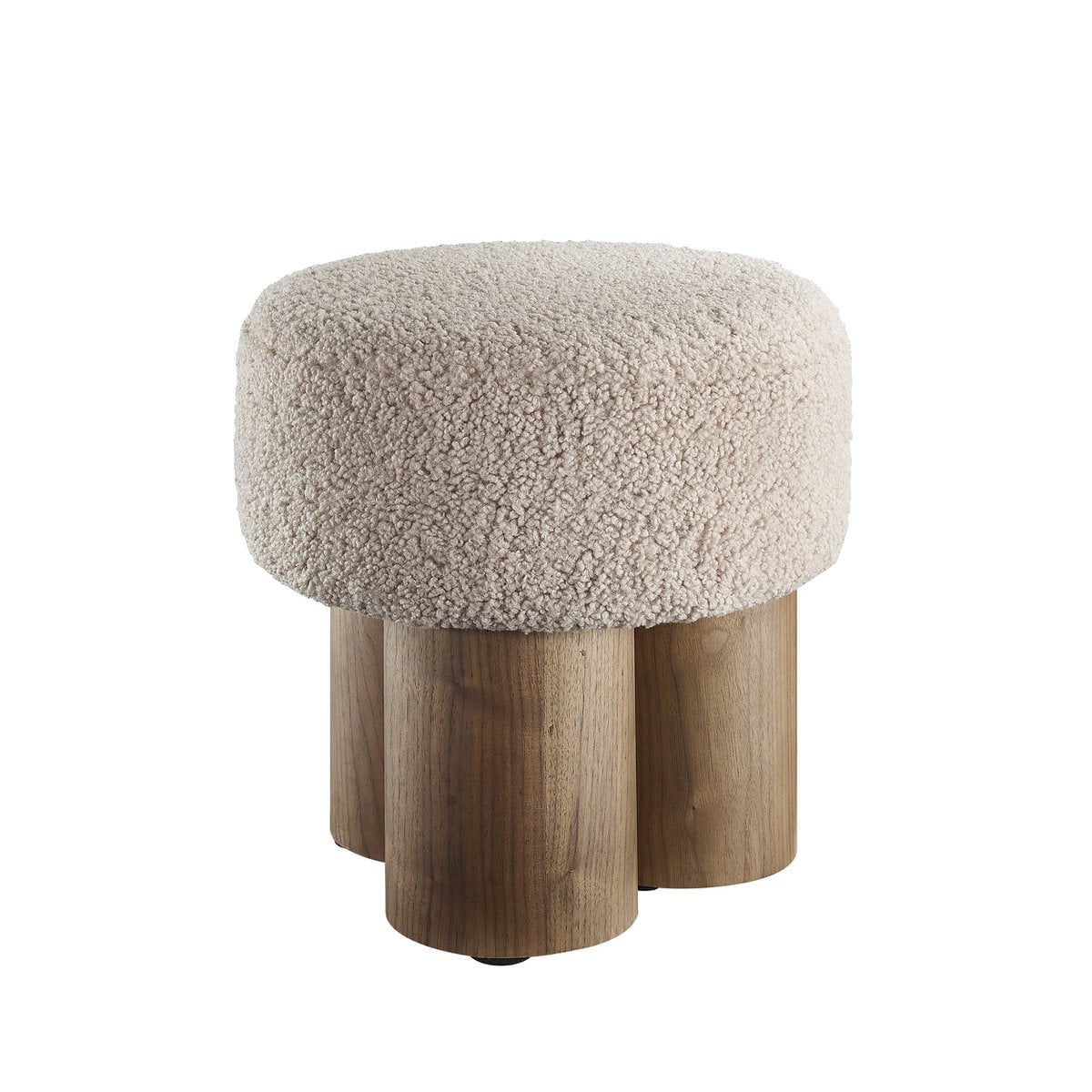 Teddy-Pouf mit Holzsockel Braun | VIA X SELECTION